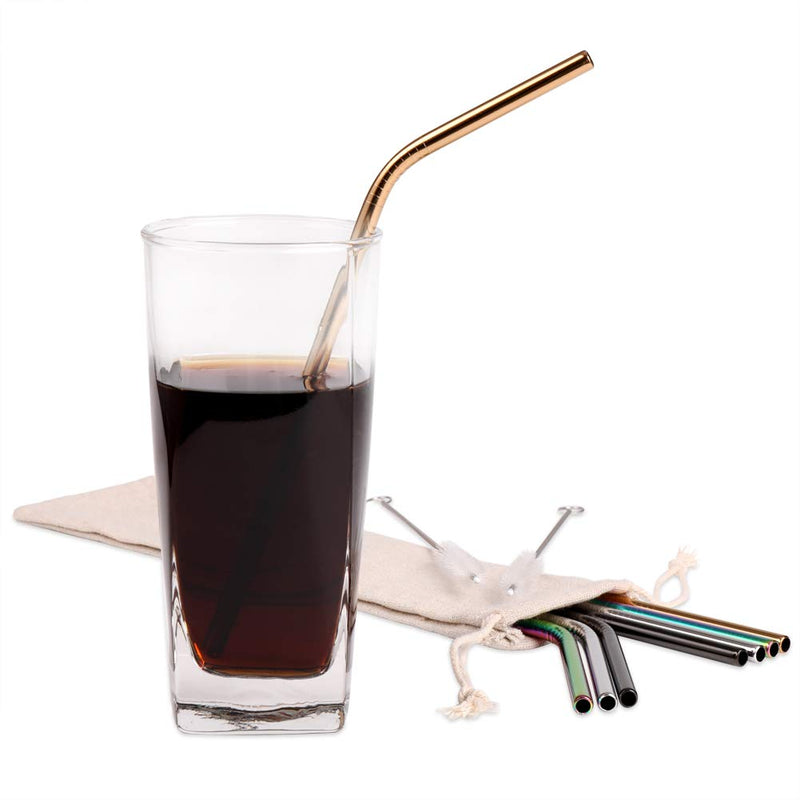 [Australia] - H&S 8 Metal Straws Reusable Coloured Stainless Steel Drinking Straws 2 Cleaning Brush Cleaner for Smoothie Hot Drinks with Bag Rainbow 