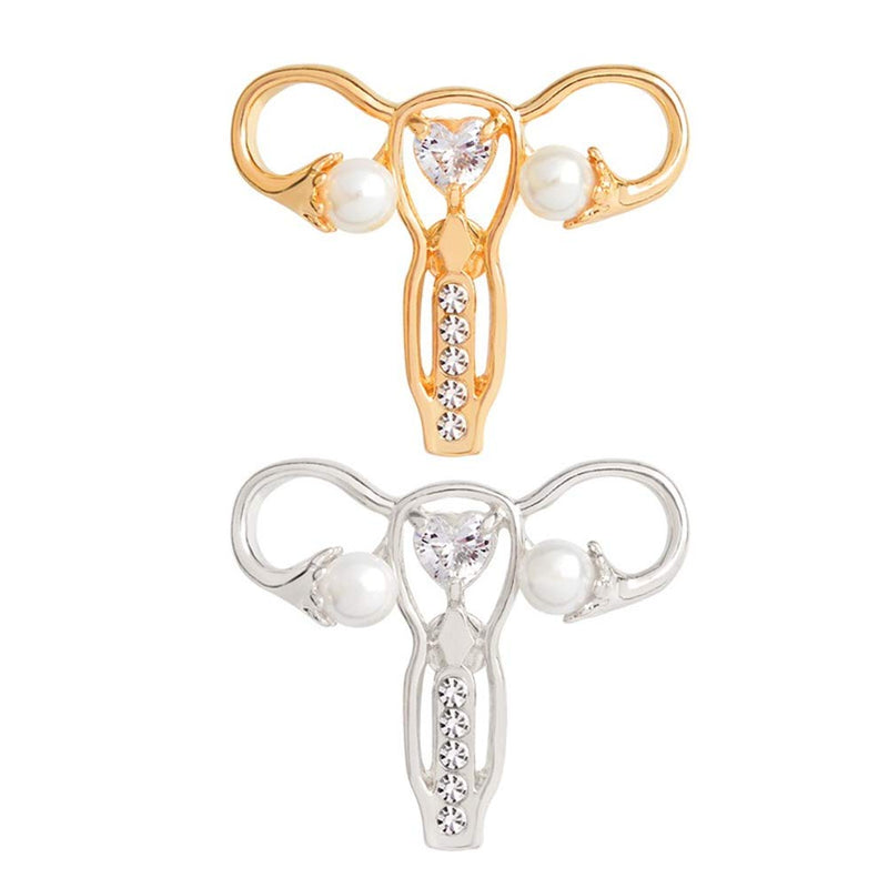 [Australia] - AILUOR Personality Female Body Organ Uterus Ovary Crystal Gynecology Medicine Symbol Pearl Brooch Pin for Gynecologist Medical Doctors Nurse Gifts Jewelry Silver 