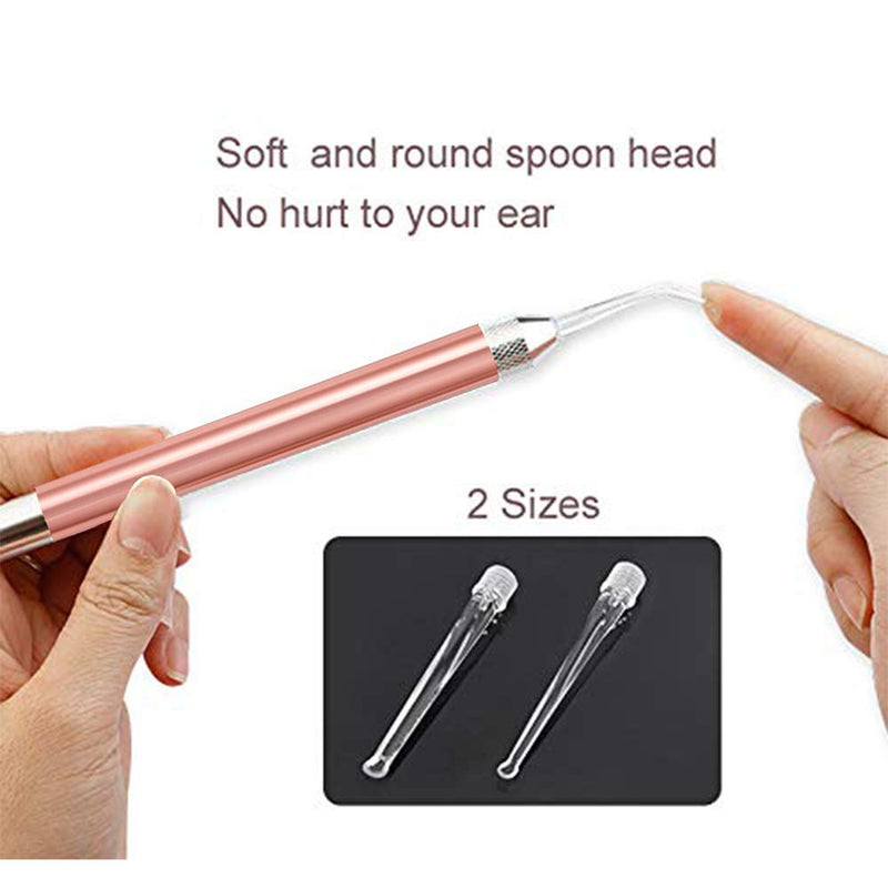 [Australia] - POZILAN 2 Pack Ear Wax Removal Tool with Light - Ear Pick Cleaner Kit for Kids and Adults, Earwax Spoon Digger & Tweezers for Ear Health Care Gift Set with Case (Rose Gold) Rose Gold 