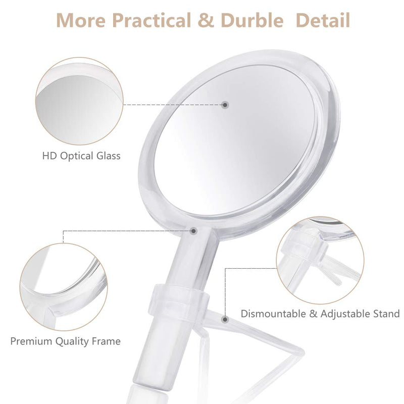 [Australia] - Gotofine 1X & 10X Magnifying Double Side Hand Makeup Mirror with Stand, Handheld Vanity Mirror, Clear 