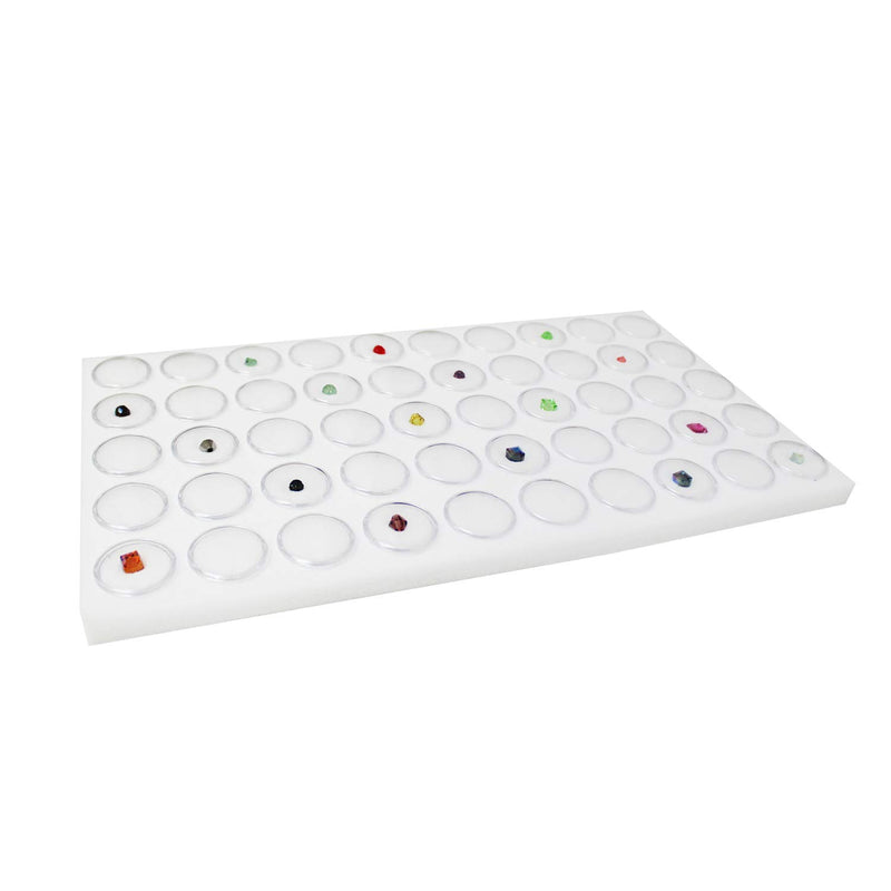 [Australia] - Ikee Design White Foam Gem Jars Showcase Stackable Display Tray for Collectibles, Home Organization Storage Box with 50 Gemstones and Bead Storage Jars, White Foam, 14 7/8"W x 8 3/8"D x 1"H 