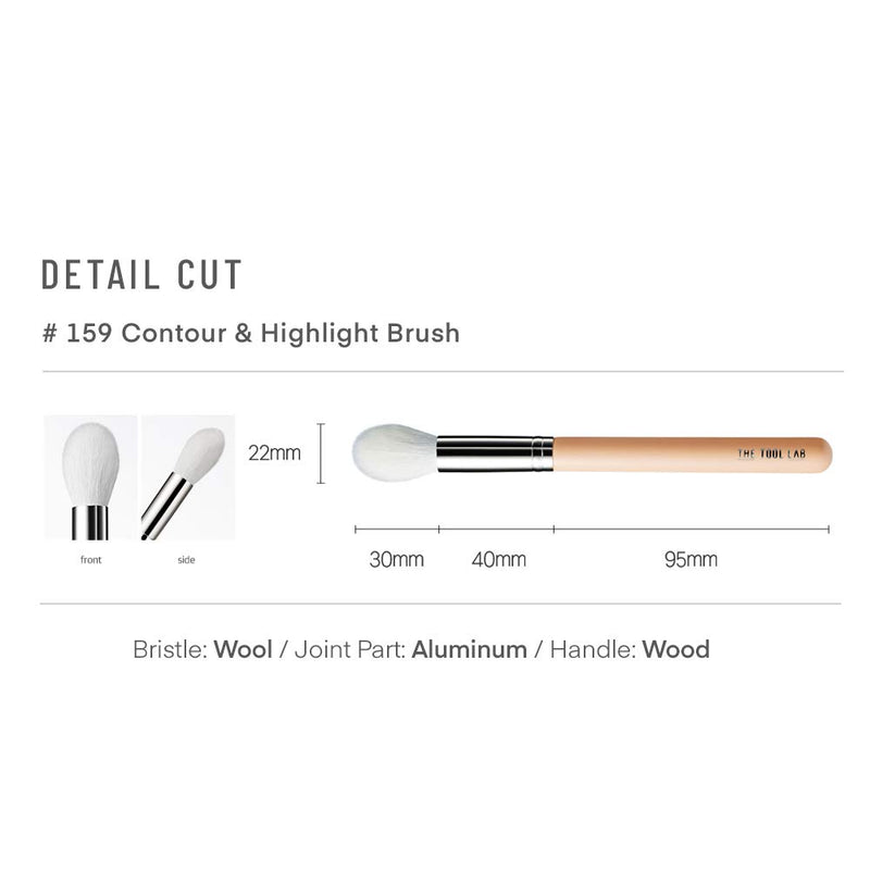 [Australia] - THE TOOL LAB 159 Contour & Highlight Brush - Contour Highlights Powder Cheek Makeup Brush Face Brush -Premium Quality Natural Hair Bristles Cosmetic 