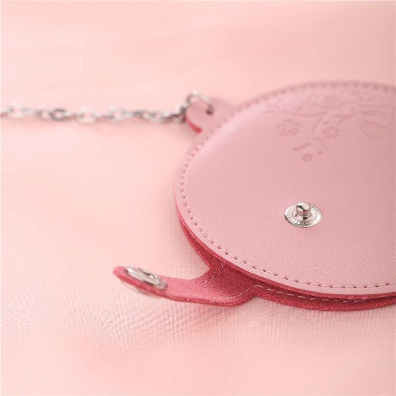 [Australia] - MILESI Cherry Blossom Mini Round Makeup Mirror with Leather Holster Gift for Women (Pink) Pink 