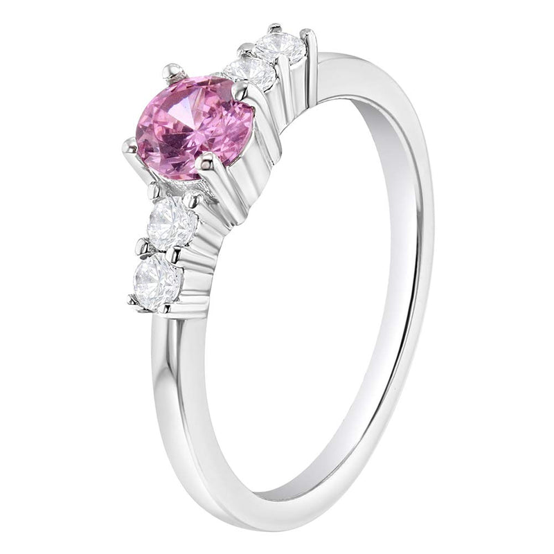 [Australia] - 925 Sterling Silver Pink & Clear Round Cubic Zirconia Ring Band for Little Girls - Cute Little Solitaire Rings for Young Girls & Toddlers - Beautiful CZ Ring Bands for Children & Preteens 2 