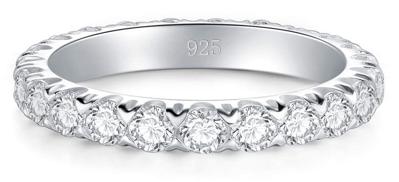 [Australia] - BORUO 925 Sterling Silver Ring, Cubic Zirconia CZ Wedding Band Stackable Ring Size 4-12 3mm 
