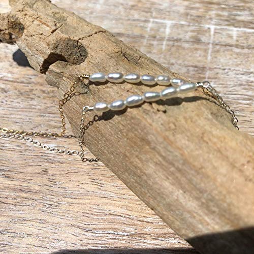 [Australia] - Mevecco Pearl Anklet Handmade 18k Gold Plated Dainty Boho Beach Cute Ankle Bracelet Adjustable Wafer Layered Turquoises Dangle Coins Foot Chain for Women Pearl Gold 