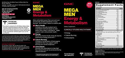 [Australia] - GNC Mega Men Energy and Metabolism Multivitamin for Men, 180 Count, for Increased Energy, Metabolism, and Calorie Burning 90 Servings (Pack of 1) 