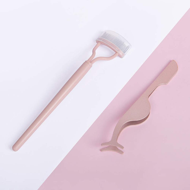 [Australia] - Acavado Eyelash Comb Separator False Eyelashes Applicator Tool Set, Lash comb with Metal Teeth Eyelash Extension Tweezers (Pink) Pink 