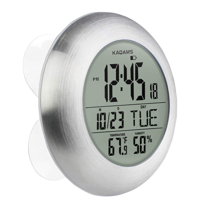 [Australia] - Kadams Bathroom Shower Digital Wall Clock - Kitchen Clock - Water Resistant Timer - Seconds Counter - Temperature & Humidity Display - Wall Calendar - Multiple Mounting Options (Silver) 