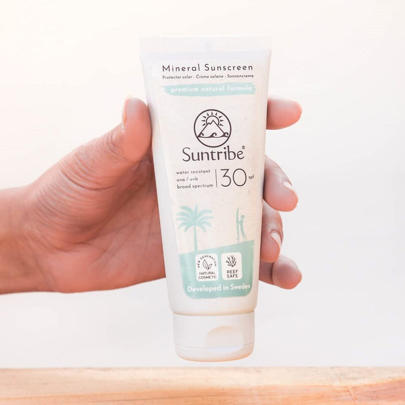 [Australia] - Suntribe All Natural Mineral Body & Face Sunscreen - SPF 30 - Reef Safe - Organic - Mineral UV-Filter (Zinc Oxide) - 7 Ingredients - Water resistant - White to transparent (100 ml) 100 ml (Pack of 1) 