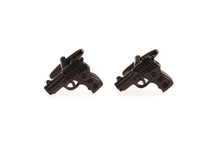 [Australia] - MRCUFF Pistol Handgun Gunmetal Black Gun Police Pair Cufflinks in a Presentation Gift Box & Polishing Cloth 