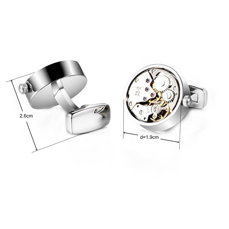 [Australia] - HONEY BEAR Cufflinks Mens Vintage Watch Movement Steampunk for Wedding Gift Silver 