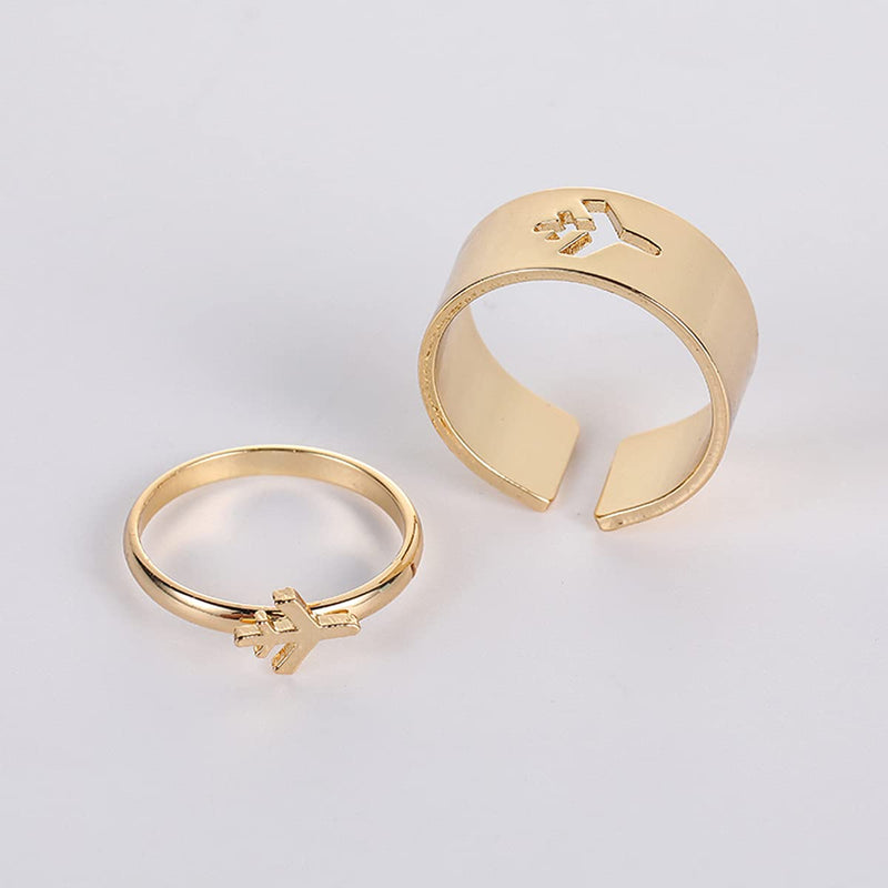 [Australia] - Matching Butterfly Rings for Couples 2Pcs Dainty Airplane Lightning Butterfly Pinkie Promise Rings Sets for Women Men Stainless Steel Friendship Ring Couple Ring Gold-Airplane Ring 