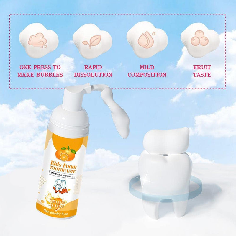 [Australia] - Kids Foam Toothpaste, Children Whitening Low Toothpaste Toddler Toothpaste Teeth Whitening Foam Toothpaste for U Shaped Toothbrush Electric Toothbrush Ages 3+ (Orange Flavor) 