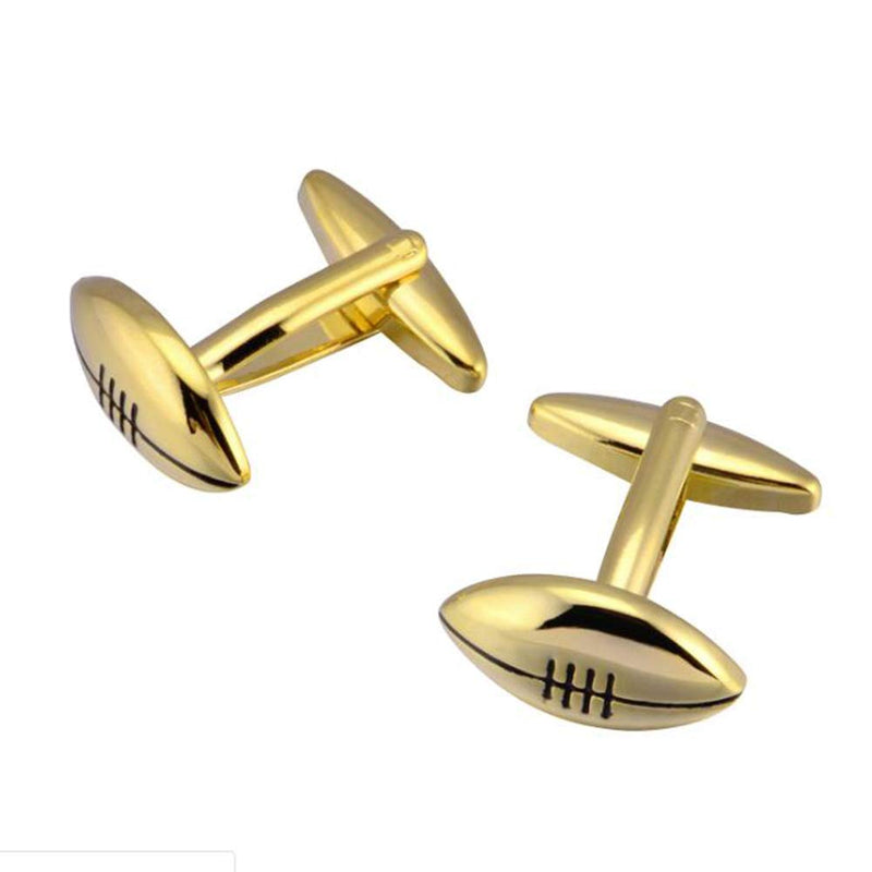 [Australia] - Football Pair Cufflinks Pigskin Solid Half Gold Wedding Cuff Links 