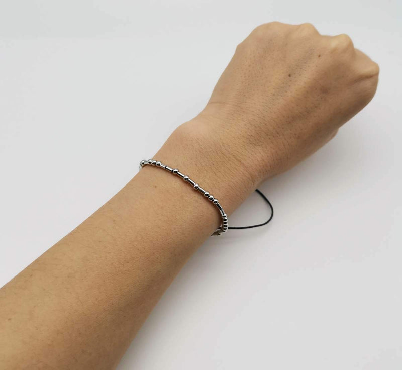 [Australia] - Binami Morse Code Bracelets Bad Ass Adjustable Sterling Silver Beads on Silk Cord Inspirational Jewelry Gift for Women 