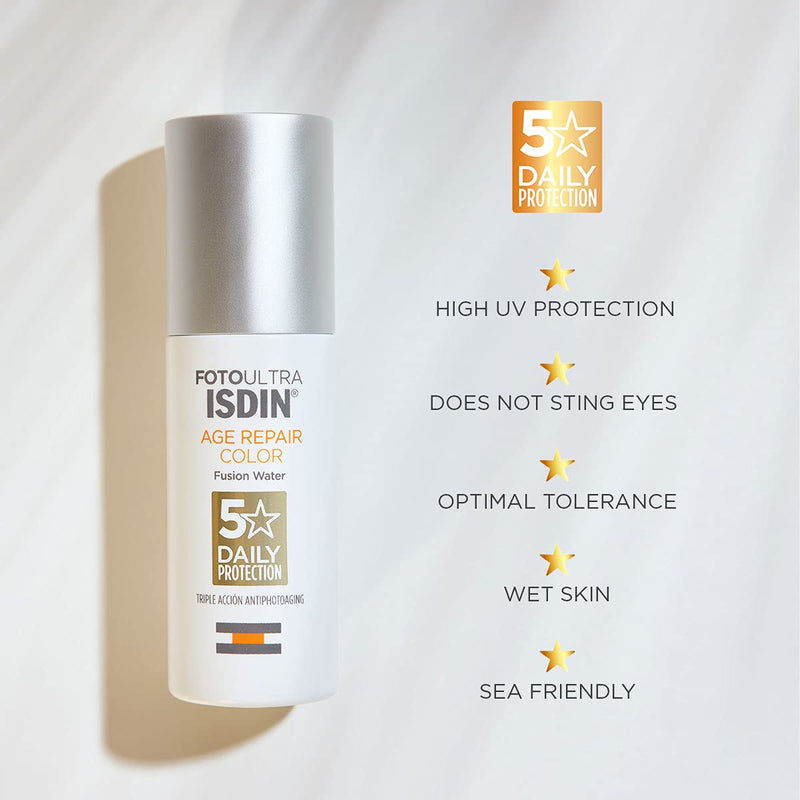 [Australia] - ISDIN FotoUltra Age Repair Color Fusion Water SPF 50 - Tinted facial sunscreen | Triple anti-aging action | Natural coverage, 50 ml 