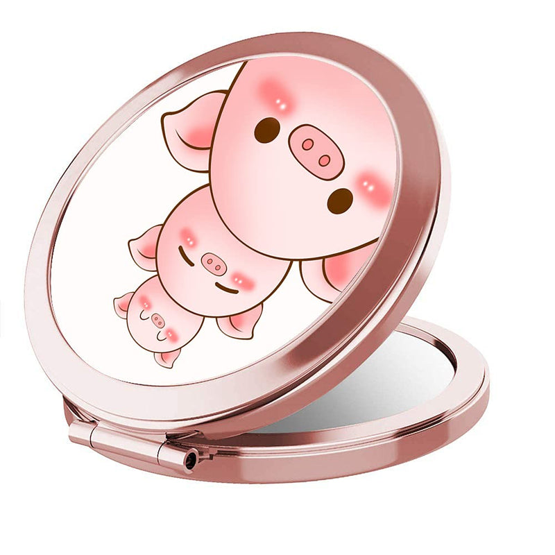 [Australia] - Compact Purse Mirror, Cute Flamingo Pattern Rose Gold Design ravel Mirror, Mini Makeup Mirror Romantic Gifts for Women and Girl Cute Pig 