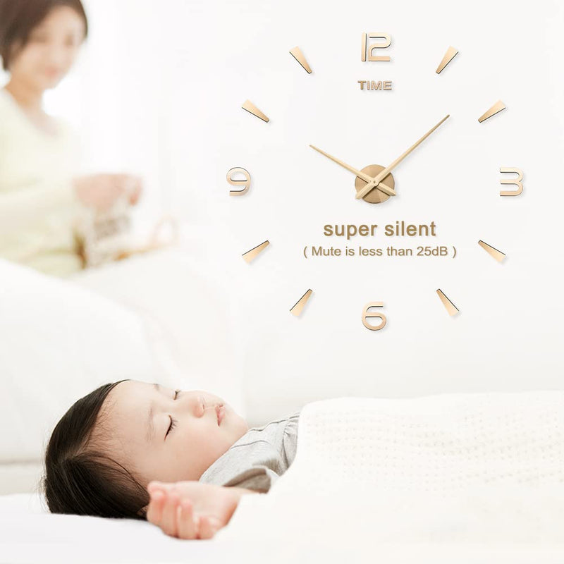 [Australia] - SIEMOO Large DIY Wall Clock Kit, 3D Modern Frameless Wall Clock with Mirror Number Stickers for Home Living Room Bedroom Office Decoration-Silver Silver 