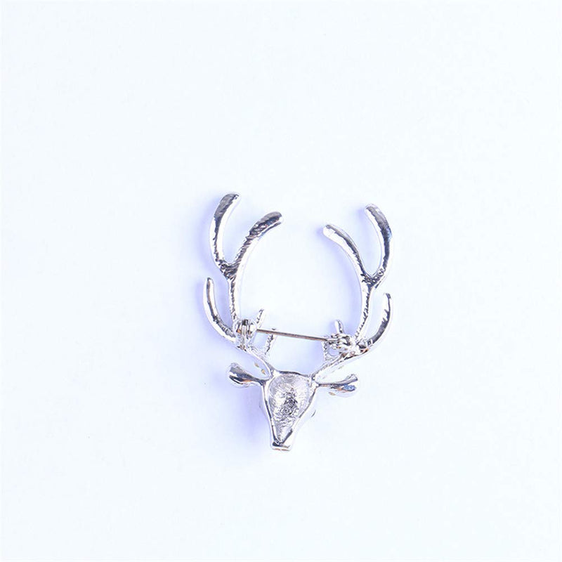 [Australia] - JczR.Y Retro Deer Head Christmas Brooch Pins Personalized Rhinestone Elk Antlers Brooch Unisex Boutonniere Collar Fashion Jewelry Gift B:Silver antlers 