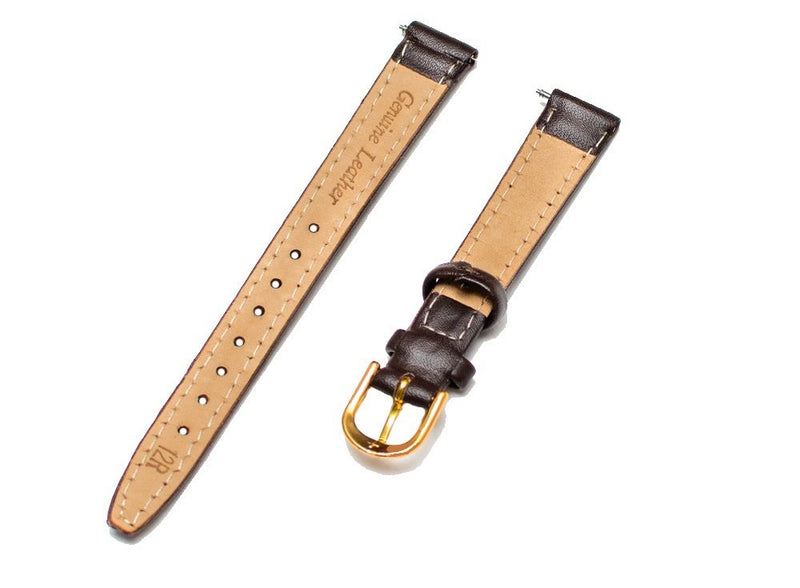 [Australia] - Voguestrap TX48412BRN Comfort Strap 12mm Women's Dark Brown Padded Stitched Calfskin Leather Watchband 