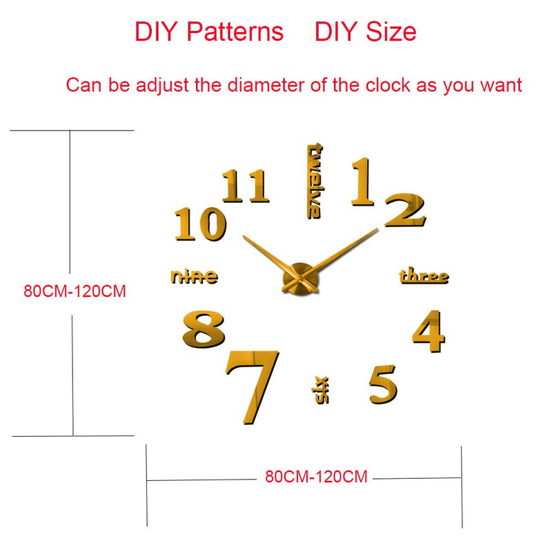 [Australia] - New 3D DIY Mirror Surface Wall Clocks Modern Design Living Room Decorative Wall Watches Gold 
