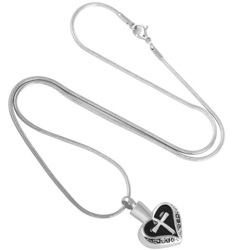 [Australia] - Heart and Cross Urn Necklace for Ashes - Cremation Jewelry Memorial Keepsake Pendant - Funnel Kit Included 