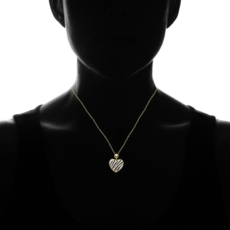 [Australia] - Sterling Silver Brushed Heart Bead Friendship Necklace Yellow Gold Flashed 