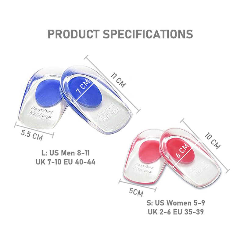 [Australia] - VivoFoot Gel Heel Cups, Shoe Inserts for Plantar Fasciitis, Heel Spur & Achilles Pain Relief, Heel Lift Pads for Men & Women (Small, 1 Pair) Small, 1 Pair 