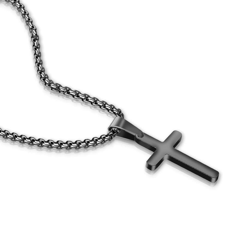 [Australia] - M MOOHAM Cross Necklace for Men - Stainless Steel Silver Gold Black Plain Cross Pendant Necklace Simple Jewelry Gifts, 16-24 Inches Chain 16.0 Inches Black: Cross Pendant 0.8"*0.4" 