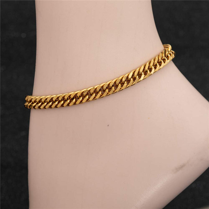 [Australia] - kelistom 18K Gold Plated Thick Cuban Anklet, 7mm Wide Cuban Link Ankle Bracelets for Women and Men, Miami Curb Chain Anklet 9 10 11 inches, Flat and Waterproof 10.0 Inches 