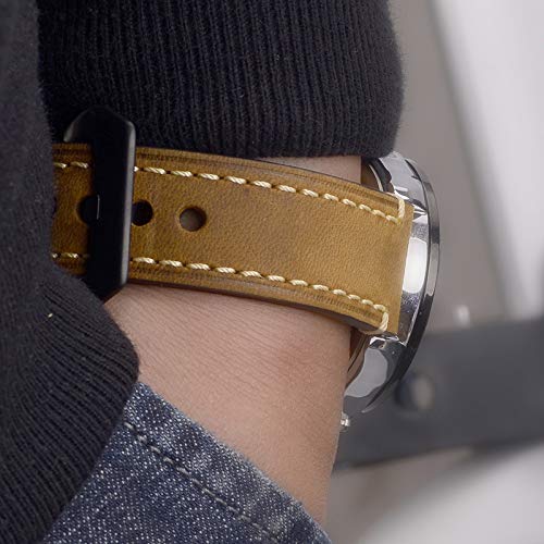 [Australia] - Leather Watch Bands for Men,Vintage Crazy Horse Leather & Vegetable Tanned Leather & Oil Waxed Thick Leather Watch Bands 20mm 22mm 24mm 26mm Tan-Silver Hardware 