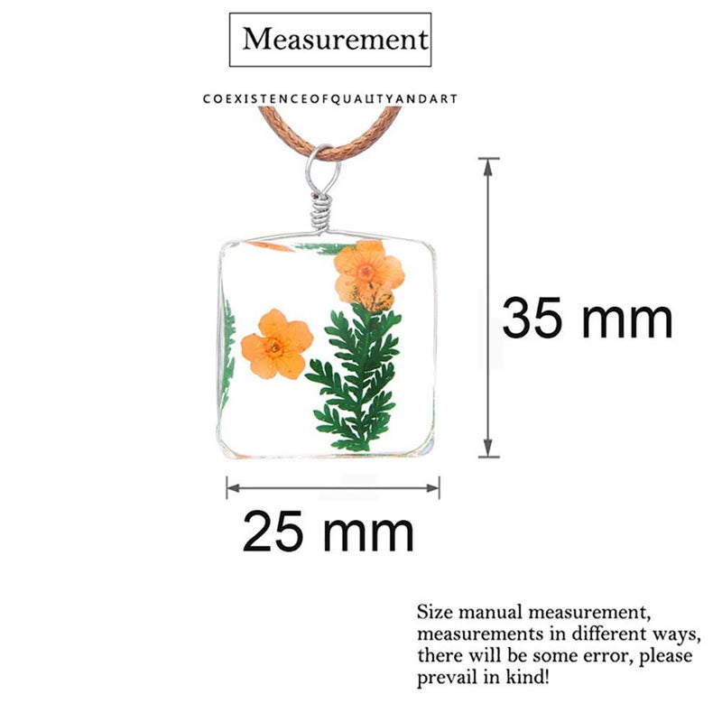 [Australia] - VEINTI+1 Creative Natural Dried Flower with Transparent Glass Surface Women/Girl's Fashion Necklace Square 