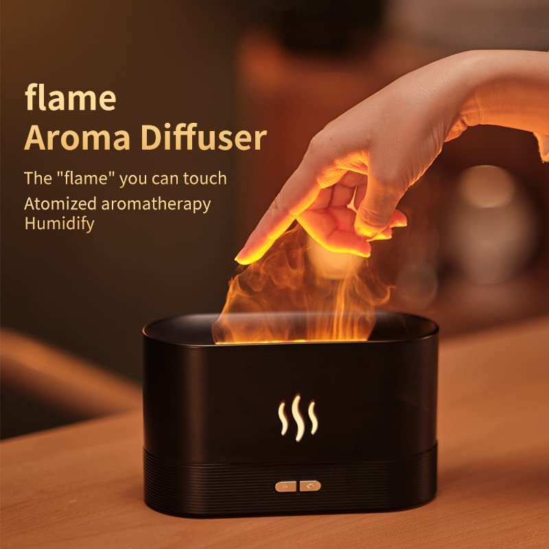 [Australia] - Flame Air Aroma Diffuser Humidifier, 7 Flame Color Noiseless Essential Oil Diffuser for Home,Office,Yoga with Auto-Off Protection (Black) Black 