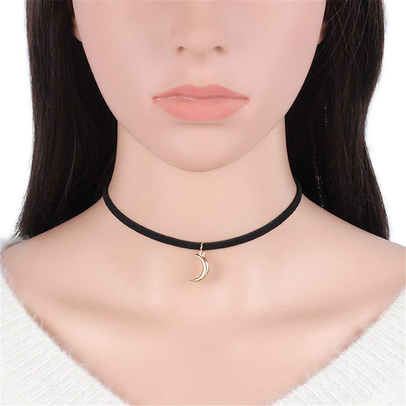 [Australia] - Vintage Sun Moon Star Necklace Choker Black Velvet Flocking Crescent Pentagram Necklace Collar Jewelry for Women Girls 