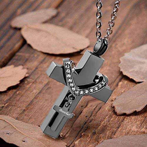 [Australia] - MEMORIALU Black Cross Urn Necklaces for Ashes Cremation Crucifix Keepsake Memorial Pendant Necklace Brother 