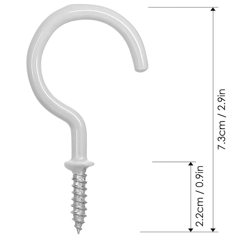 [Australia] - FineGood 25 Pack Cup Hook Ceiling Hooks, 2.9 Inches, Vinyl Coated Screw Hanger for Indoor and Outdoor Use - White 