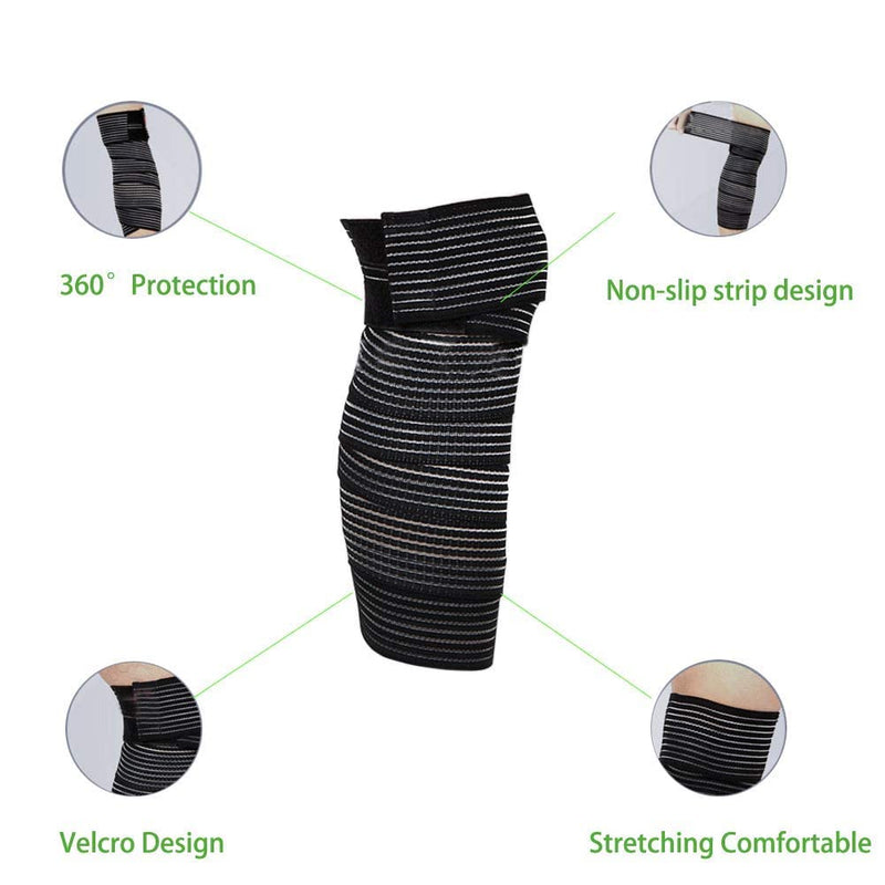 [Australia] - Extra Long Elastic Knee Wrap Compression Bandage Brace Support for Legs, Plantar Fasciitis, Stabilising Ligaments, Joint Pain, Squat, Basketball, Running, Tennis, Soccer, Football (Black-1Pcs) Black-1Pcs 