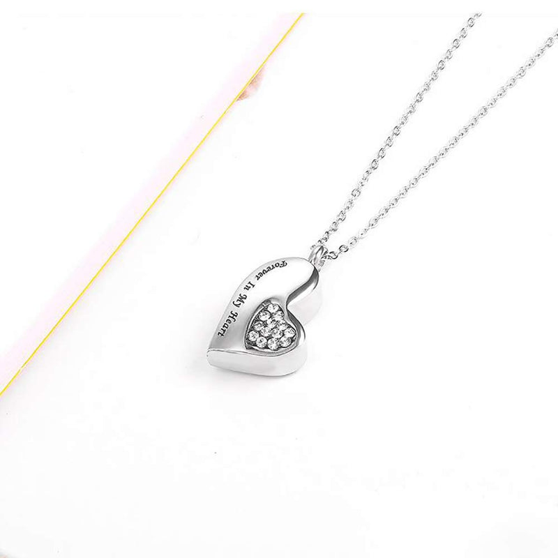 [Australia] - LuxglitterLin Forever In My Heart Urn Necklace Crystal Cremation Ash Holder Love charm Keepsake Memorial Jewelry White 