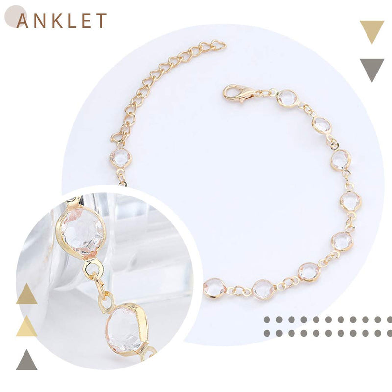 [Australia] - Jeairts Boho Leaves Pendant Anklet Gold Crystal Triple Layered Anklets Bracelets Fish Bone Beach Foot Chain Jewelry for Women and Girls 