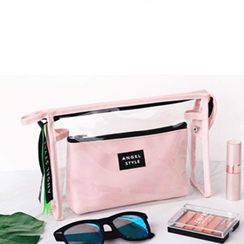 [Australia] - SiyuXinyi Multi-function two-piece waterproof cosmetic bag (mother bag +Exquisite packet) - cosmetic storage bag with zipper closure, water-resistant transparent solid reinforced PVC plastic(Pink) 