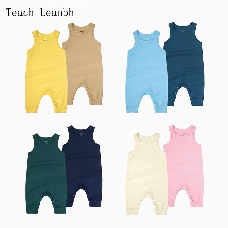 [Australia] - Teach Leanbh Baby Boys Girls 2 Pack Sleeveless Romper Jumpsuit Cotton Soild Color Footless Sleep and Play 3-24 Months Blue+indigo 3-6 Months 