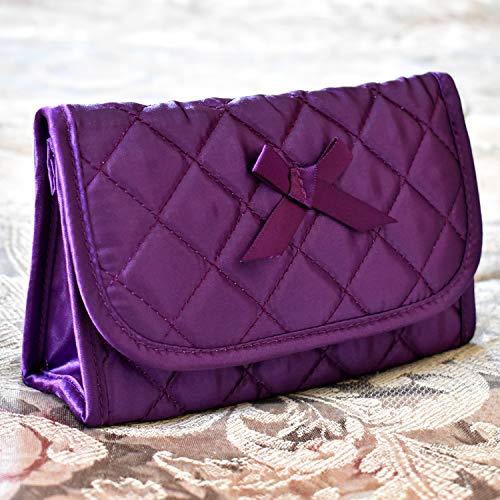 [Australia] - Cosmetic Bag with a Mirror, Small Size (6.25"), Quilted Satin, Purple by Marisa D'Amico 