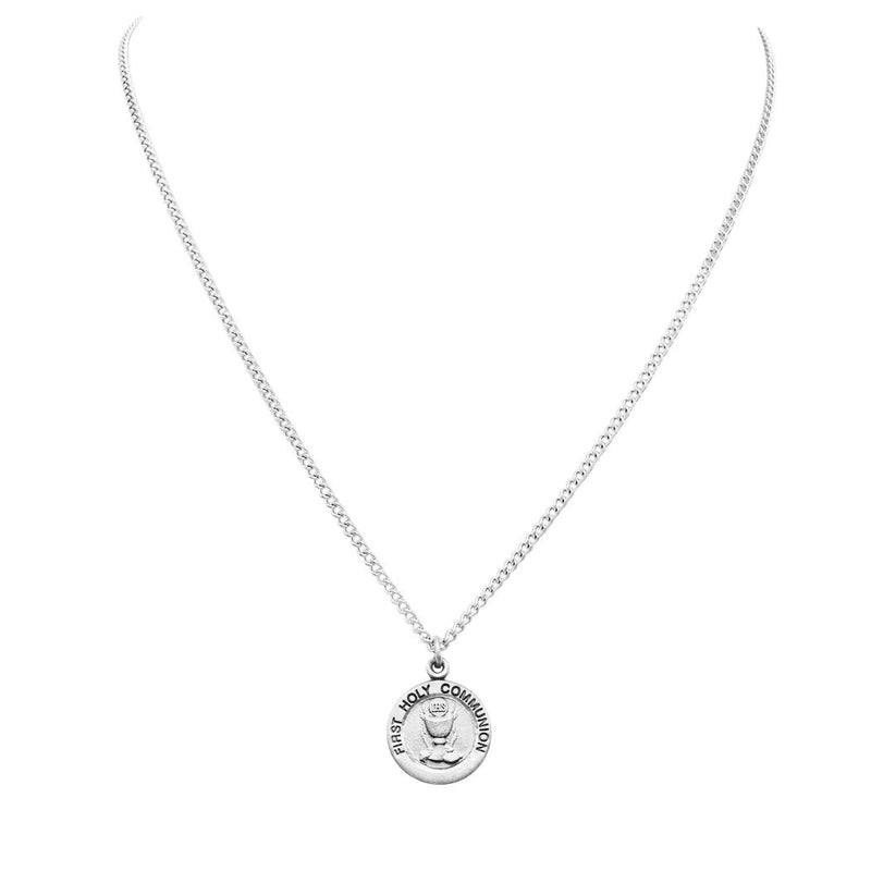 [Australia] - Rosemarie Collections Religious Gift Round First Holy Communion Medal Pendant Necklace with Prayer Card, 18" 