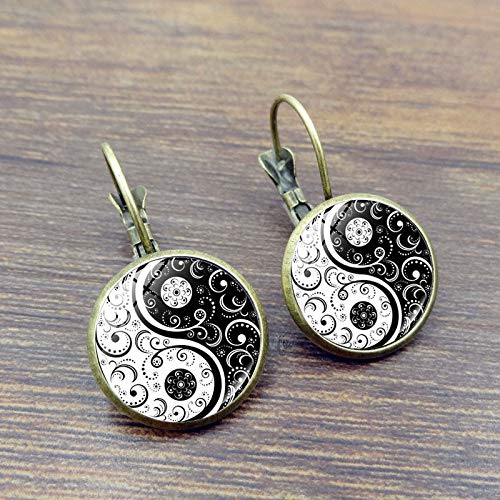 [Australia] - Yin Yang Pendant Necklace Taichi Earring Black White Best Friend Necklace Chinese Taoism Cremation Jewelry Set for Women 