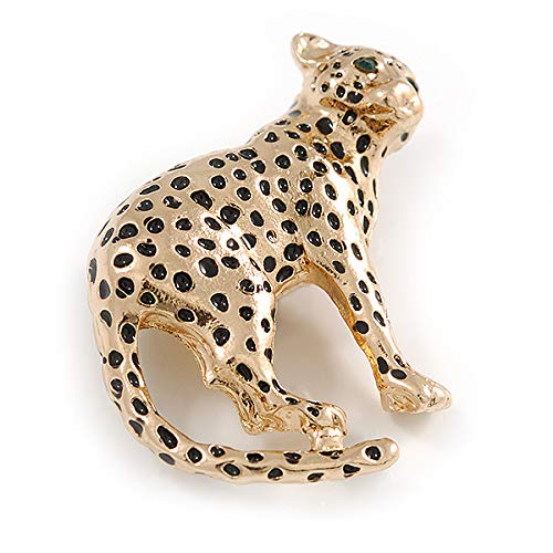 [Australia] - Avalaya Unique Leopard Brooch in Gold Tone Metal with Black Spots - 42mm Across 