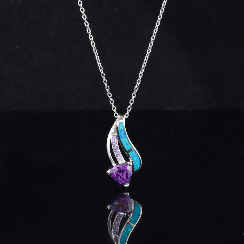 [Australia] - CiNily Heart Pendant Necklace 14K White Gold/Rose Gold Plated Opal Jewelry for Women Girls herat-amethyet 