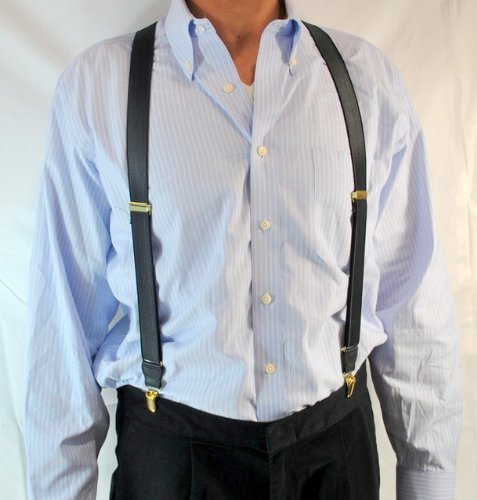 [Australia] - Holdup Suspender Company Tuxedo Black Formal Series 1" wide Satin Finish X-back Suspenders with Patented No-slip Gold-tone clips 