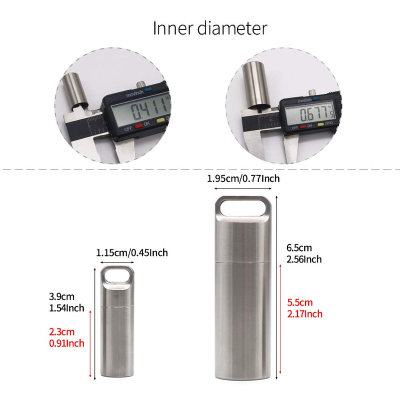 [Australia] - Waterproof Stainless Steel Pill Case Keychain, Durable Travel Pill Box Bottle Holder Tough for Men Purse Pocket Outdoor Emergency Kit Silver 