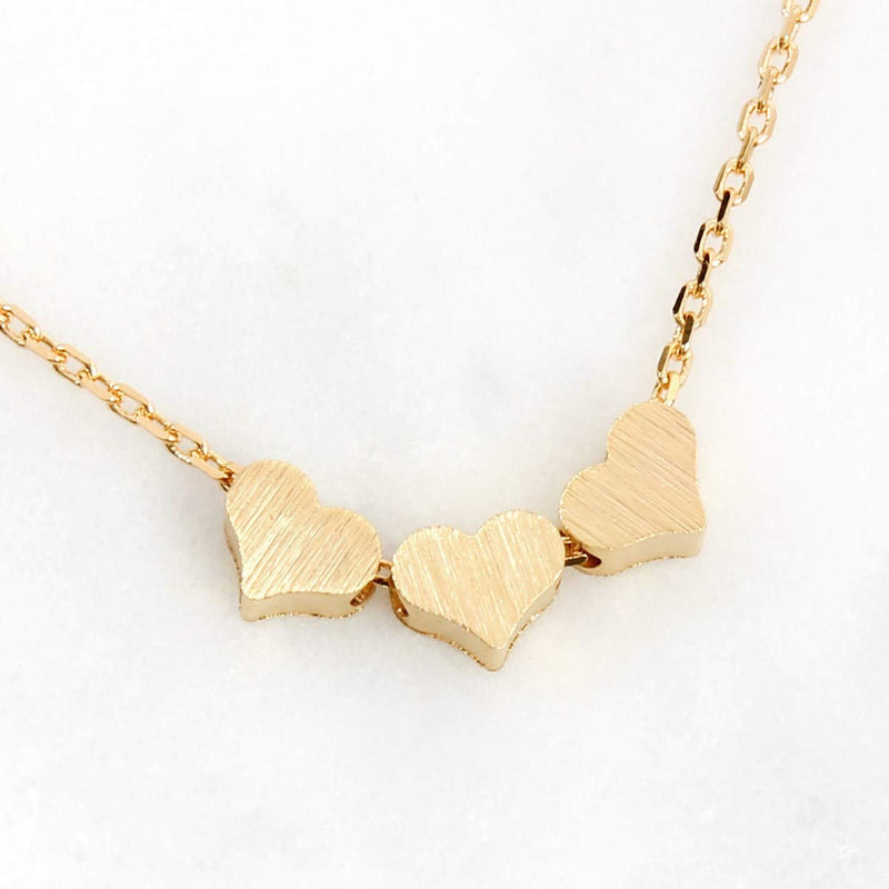 [Australia] - RIAH FASHION Dainty Romantic Charm Necklace - Minimal Pendant Delicate Chain Heart, Love, Star, Crescent Moon Valentine's Mother's Day Gift Jewelry Mini Heart Trio - Gold 